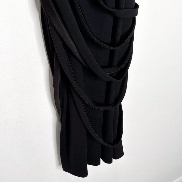 Halston Heritage Sleeveless Scoop-Neck Mini Dress w/ Draped Strappy Detail Black - Picture 12 of 16